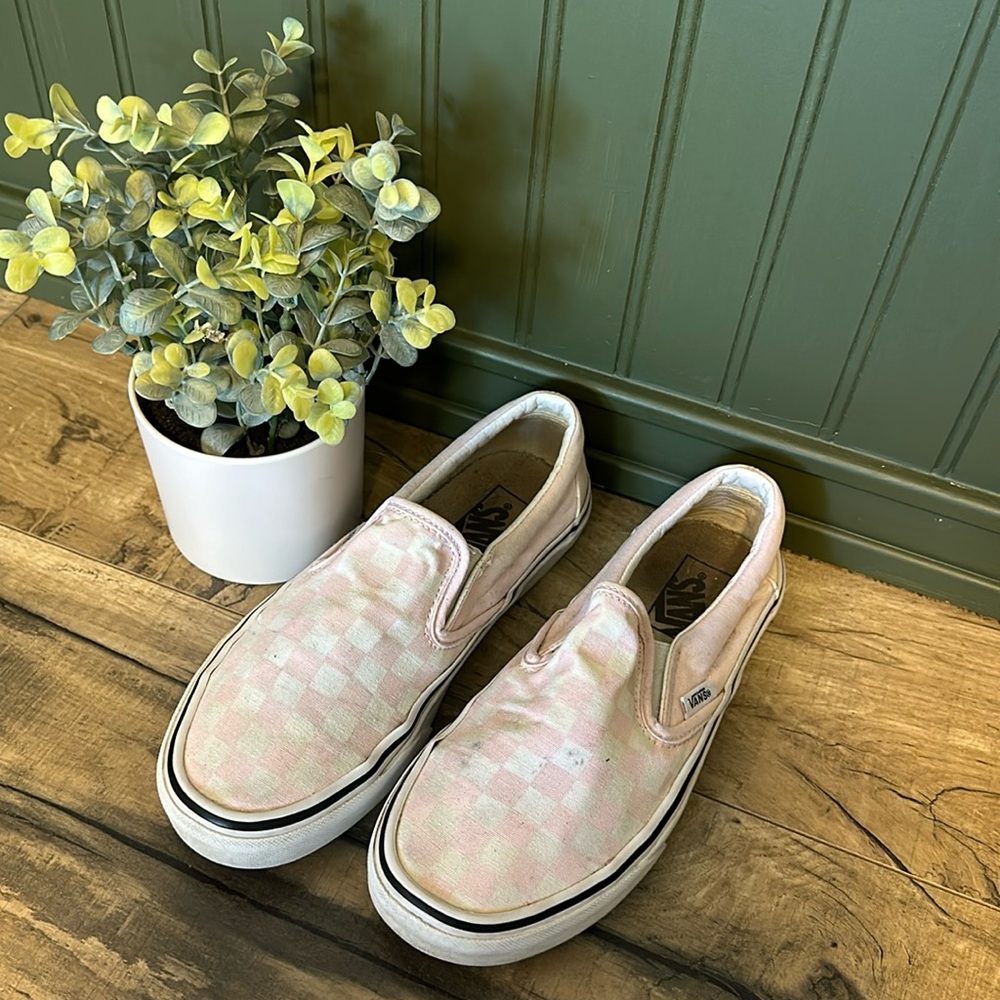 Vans Women’s 8 Pink White Checker Off the Wall Slide-ons Slip-ons Sneaker Skater